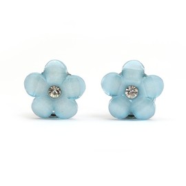 Idin Clip-on Earrings - Blue flower with rhinestone clip-on earrings