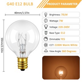 Caldarax 25 Pack G40 7 Watt Incandescent Replacement Bulbs, E12 Outdoor String Lights Bulbs, Warm White 2200K, IP44 Water Resistance, G40 Globe Bulb for Indoor Outdoor String Lights, Wedding, Party Decoration
