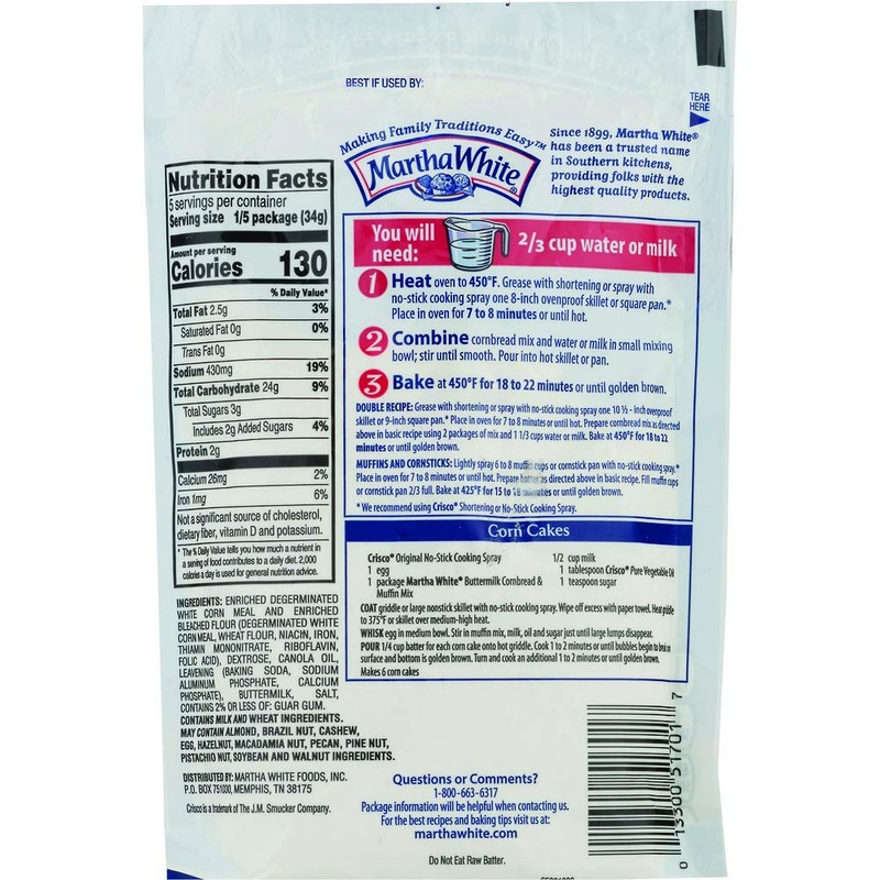 Martha White Buttermilk Cornbread and Muffin Mix, 6 Ounce (Pack