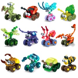 DIYDEC 12 Pack Easter Building Blocks Toys Egg Fillers Mini Insect-Cars Building Bricks Set Easter Party Favor Basket Stuffers for Kids Adults Eggs Hunt Supplies Holiday Classroom Prize Gifts