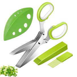 Spice Scissors, Herb Scissors, Stainless Steel Kitchen Scissors, 5 Blades, Vegetable Scissors, Herb Scissors, with Cleaning Comb, Safety Cover and Scraper Holes, for Vegetables, Parsley, Coriander