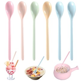 6 Stück Eierlöffel Kunststoff, Eierlöffel Plastik Lang 18.5cm, Lang Kunststoff Bunt Bruchfester, Mehrweg Plastiklöffel Lang Bunt, Farbe Langer Marmeladenlöffel für Kaffee Getränke Joghurt Longdrink