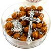 Nazareth Store Carved Wood Beads Rosary Necklace Holy Soil Medal