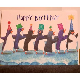 academy greetings Happy Birthday Large Greeting Card Penguin Conga Line Slipping By!