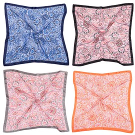 HBselect 4PCS Head Scarf for Women 35” Head Scarves Silk Like Satin Neck Scarfs Square Bandana Hair Wraps Scarf for Sleeping, Black, Gray, Orange, Navy, 35 inches