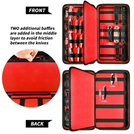Knife Display Case for 66+ Pocket Knives. Folding Knife Holder, Butterfly Knives Storage Organizer, Knives Roll Collection Pouch Carrier Bag for Survival Tactical Outdoor for EDC Mini Knife -Red