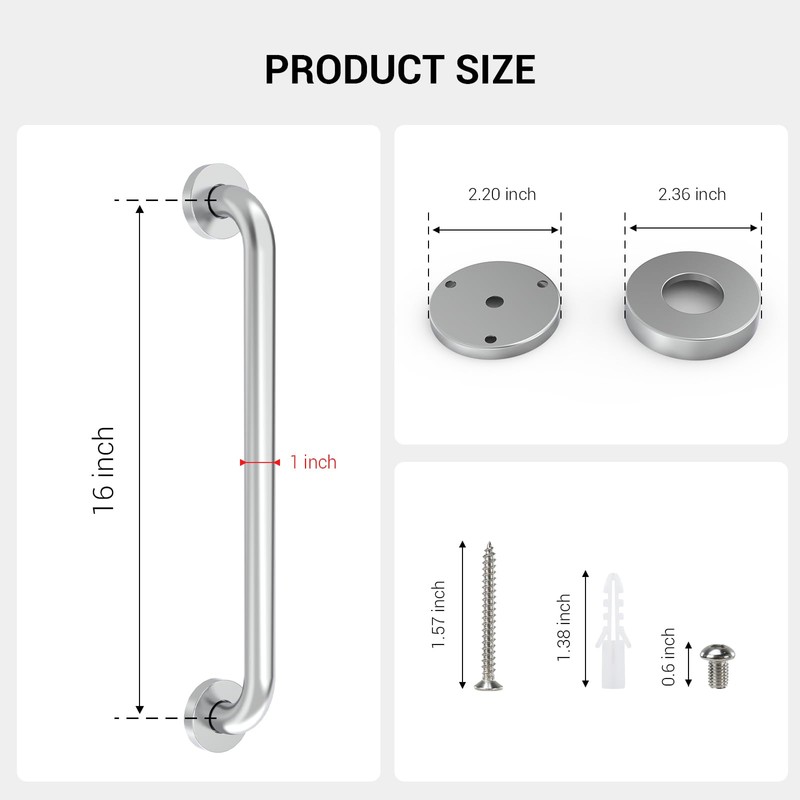 2 Pack 16 Inch Grab Bars for Wall Brushed Nickel,