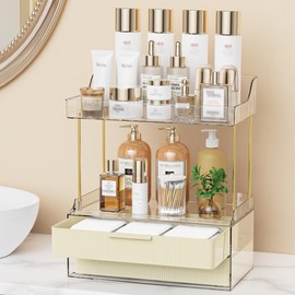 Anylady Bathroom Organizers and Storage, Makeup Organizer (2-Tier 2-Drawer), Ideal for Vanity, Countertop, Counter, Perfume, Skincare, Cabinet, Cosmetic, Dresser Organizer (Cream)