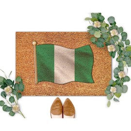 DecStic Flagpole with Nigeria Flag Coir Mat Rustic Festival Flags Door Mats Weather Resistant Non Slip Welcome Mat for Outside Porch Entrance Farmhouse Housewarming Gift 24x36in