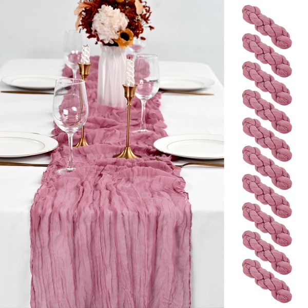 10 Pack Dusty Rose Table Runner 10Ft Cheesecloth Table Runner