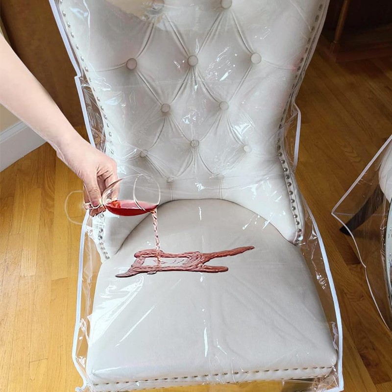 SagaSave Plastic Dining Chair Covers, 4 Pcs Clear Waterproof PVC