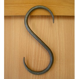 Castelion® Single Large Black Wrought Iron S Hook (6 inch / 15.2cm) – for hanging baskets, kitchen utensils, saucepans, tools. for in The house, shed, greenhouse or garage.