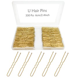 YINGFENG 330 Count U Shaped Hair Pins Blonde, YINGFENG 2.4inch Gold Bun Pins Bun Hair Pins for Women Girls with Storage Box, Hair Accessories for All Hair Types
