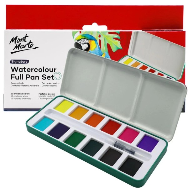 Mont Marte Watercolor Set Full Pan Signature 13pc in Tin,