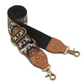 ZOOEASS Purse Strap, 2" Wide Crossbody Handbag Strap Adjustable Replacement Vintage Embroidery Shoulder Strap(Browncolor1)