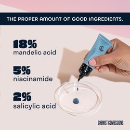 Chemist Confessions The Specialist Blackhead Exfoliation AHA/BHA Treatment Scrub & Mask, 18% Mandelic Acid, 2% Salicylic Acid, and 5% Niacinamide, Clears Blackheads & Unclogs Pores - 1 Fl oz