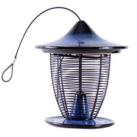BYER OF MAINE Alcyon Pagoda Bird Feeder, for Outside Wild Cardinals, Finches and Other Birds, Hanging Decoration for Outdoor Gardens, Patios and Yards, Stoneware and Wire, 9"x9"x10" (Cobalt Blue)