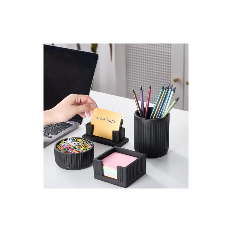 Set of 4 Modern Concrete Desk Accessories for Office Decor