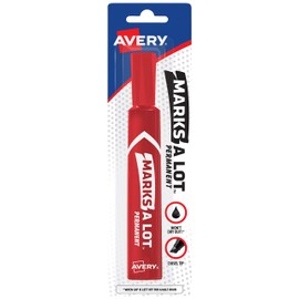 Avery Marks-A-Lot Permanent Markers, Regular Desk-Style Size, Chisel Tip, Water and Wear Resistant, 1 Red Marker (17887)
