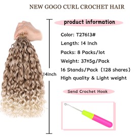 Gogo Curl Crochet Hair 14 inch Deep Wave Crochet Hair 8 Packs Curly Crochet Beach Curl Crochet Hair Goddess Box Braids Deep Twist Synthetic Curly Hair Extensions for Women (128Strands T27613#)
