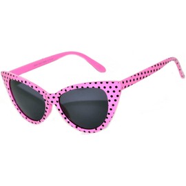 OWL Cateye Sunglasses for Women 1950's UV Pink Frame Black Polka Dots Smoke Lens