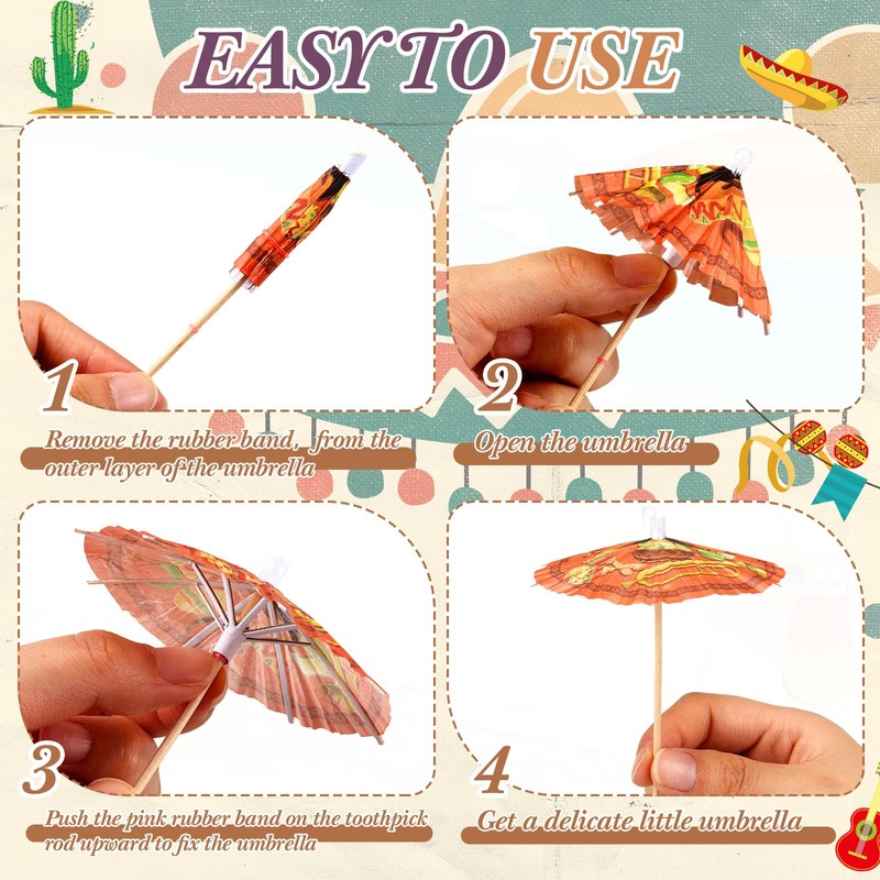 Chengu 300 Pcs Mexican Cocktail Umbrellas for Fiesta Drinks Decoration