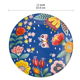 Bico Magnolia Floral Dinner Plates Set of 4, 11 Inch Large Ceramic Plates for Pasta, Steak, Stylish Serving Dishes, Microwave and Dishwasher Safe, Gift for Housewarming and Thanksgiving