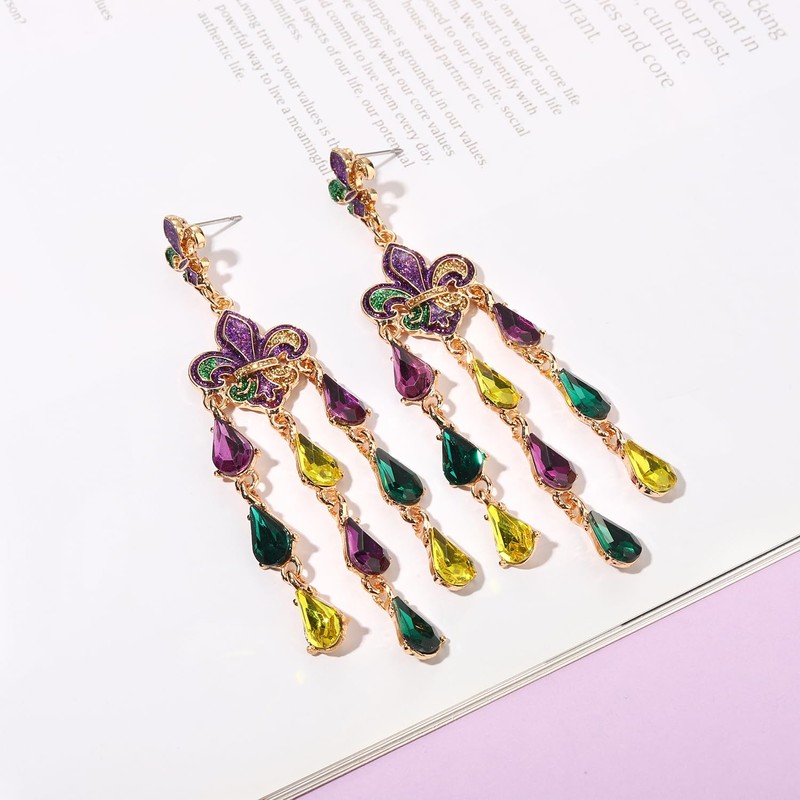 Mardi Gras Earrings for Women Layer Fleur De Lis Mask