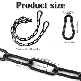 Black Chain, Security Chain, Gate Chain, Chain - 1 Meter Heavy Duty Metal Chain with 2 Detachable Carabiners, for Locking, Fencing, and DIY Projects, Outdoor Fence, Cage, Gate Security Lock