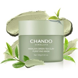 CHANDO HIMALAYA Mascarilla purificante de arcilla con té verde, 100 g/3,53 oz, mascarilla de arcilla que limpia los poros con extracto de té verde y extracto de portulaca, mascarilla para controlar