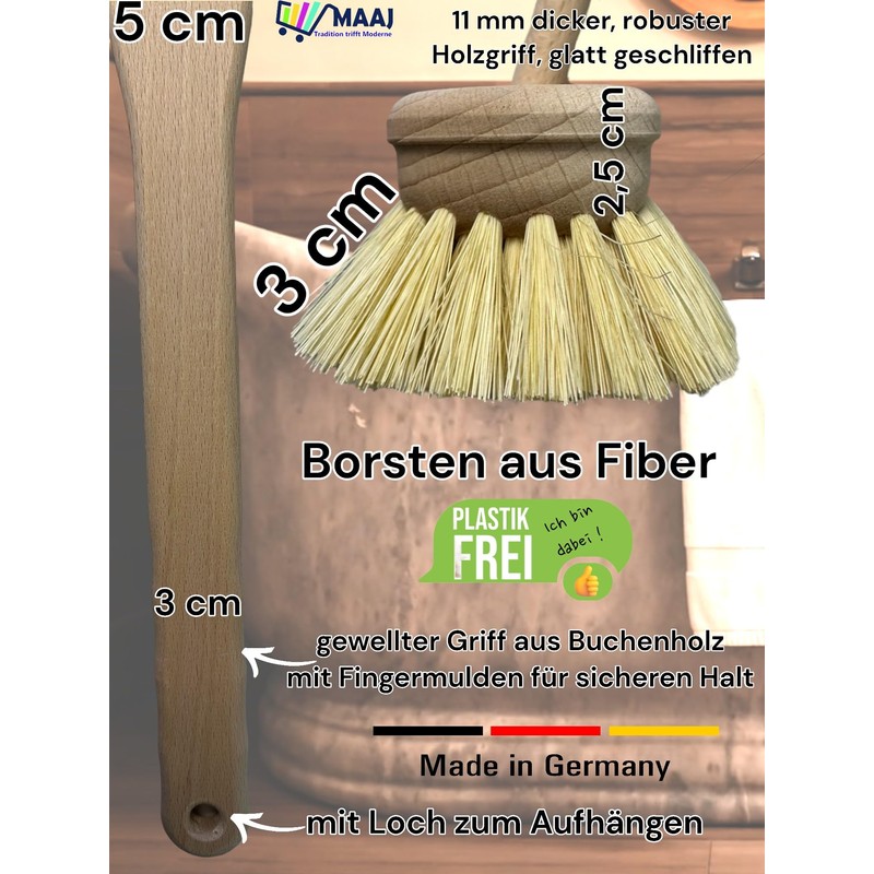 Maaj Bath Brush Scrubber 28 cm Mini Hard Fibre Bristles