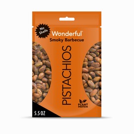 Wonderful Pistachios No Shells, Smoky Barbecue Flavored Nuts, 5.5 Ounce Resealable Bag, Protein Snacks, Gluten Free Snacks, Healthy Snack
