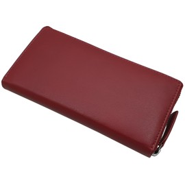 myledershop Large cowhide nappa leather women's purse/purse/purse/purse/purse/purse/purse/purse with RFID and NFC protection, cherry red, Modern