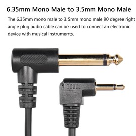 SinLoon 6.35mm to 3.5mm TS Cable 1/4" Mono Male to 1/8" TS Mono Male 90 Degree Angle Plug Adapter Audio Cable Compatible for Laptop, Home Theater Devices and Amplifiers