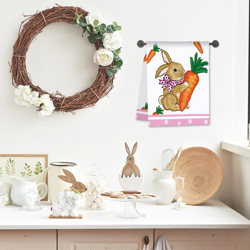 GAROMIA Easter Tea Towel, Pack of 2, Rabbit Ear, Easter