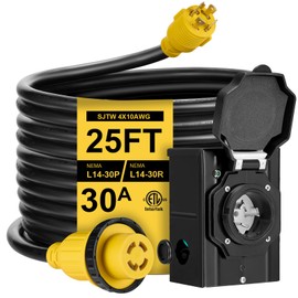 25FT 30 Amp Generator Cord with Pre-Drilled Power Inlet Box,Heavy Duty Generator Power Cord 4 Prong,125/250V,NEMAL14-30P/14-30R,Waterproof,ETL Listed,Home/RV Power Supply