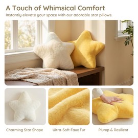 2 Pcs Plush Star Pillow 40x40cm, Washable Soft Fluffy Decorative Throw Sofa
