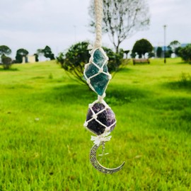 Green Fluorite - Amethyst Rear View Mirror Accessories Car Mirror Hanging Accessories Ornament Car Mirror Decor Crystal Decorations Rearview Mirror Charms Spiritual Crystals