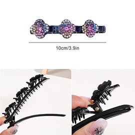 Pack of 4 Hummingbird Crystal Flower Hair Clips, Four Leaf Clover Hair Clips, Women's Sparkling Crystal Braided Hair Clip, Flower, Double Layer Mini Hair Accessories for Women and Girls