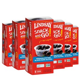 Lindsay Snack and Go! Medium Black Ripe Pitted Olives, 1.2 Oz (24 Snack Cups), Keto Friendly, Healthy Snack, Perfect for Lunch Boxes, Salads, Pizzas, Pastas