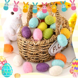 Leitee 36 Pcs Easter Ornaments for Tree Rustic Rope Decorative Eggs Hanging Colorful Twine Eggs for Spring Easter Bowl Basket Fillers Party Centerpieces DIY Wreath Table Setting