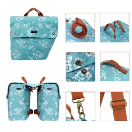 TOURBON Waterproof Canvas Bicycle Bike Rear Seat Carrier Luggage Storage Bag Cycling Double Roll-up Pannier Bag Rear Pack (Flower Pattern)