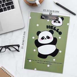 CEJAS Pack of 1 A4 Clipboard Cardboard with 2 Long Tail Clips, Fashion Design Clip Folder A4 Office Supplies & Stationery for Lawyers Students and Teachers, Clipboard Standard Size 32 x 22 cm, Panda