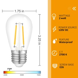 Jslinter 50-Pack 2W S14 LED String Light Bulbs, 120LM, 2700K Warm White, Shatterproof