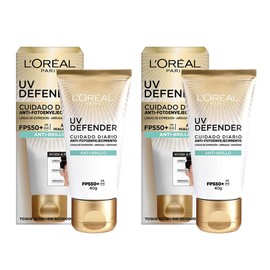 L'Oréal Paris Kit 2 pack Protector solar facial FPS50+ UV Defender Anti brillo, 40ml - Protección solar facial con toque seco y acabado mate, idea para piel mixta a grasa, con Ácido Hialurónico, reduce los signos del envejecimiento