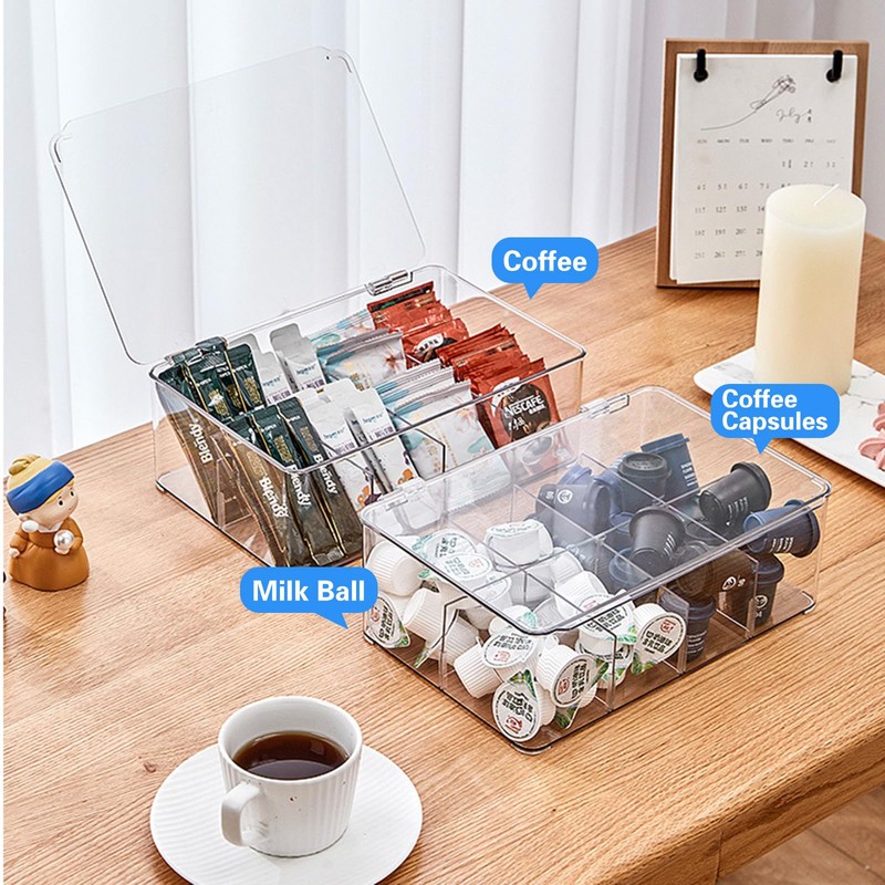 DearCal Tea Storage Boxes- Plastic Transparent Tea box with 8