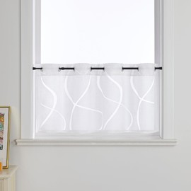 Joyswahl Berta Burnout Net Curtains Modern Kitchen Curtains Transparent Bistro Curtain with Eyelets Short Curtains Living Room White H x W 30 x 90 cm Pack of 1