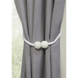GARDINIA Tiebacks for Curtains and Curtains, with Magnet for Easy Attachment, Ball Diameter Approx. 32 mm, Cord Diameter Approx. 8 mm, Magnetic Tie Clip, Flex-V, White, 48 cm