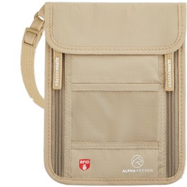 Alpha Keeper Neck Wallet, Travel Pouch For Passport Holder And Documents, RFID Blocking, Beige, Unisex Adult, Travelers, Adults
