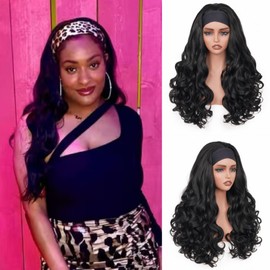 Kinky Curly Headband Wig Synthetic Half Wig for Black Women, Wear and Go Glueless Wig Heat-Resistant Long Synthetic Wig Natural Looking Beginner Friendly for Daily Wear (black-1, 26 Inch)